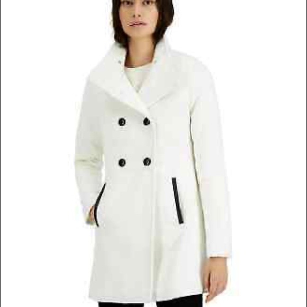BCX Juniors' Faux-Leather-Trim Coat White Casual Jacket Size Large